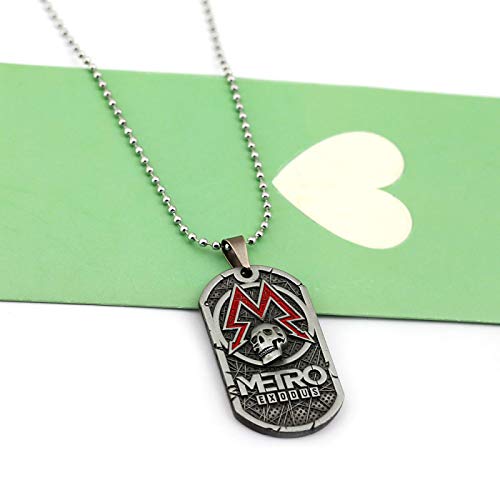 guodong Juego Metro 2033 Collar De Cadena De Metal para Hombre, Collar con Colgante De Etiqueta De Perro Cuadrada con Calavera, Joyería De Recuerdo De Kolye Vintage Punk para Mujer