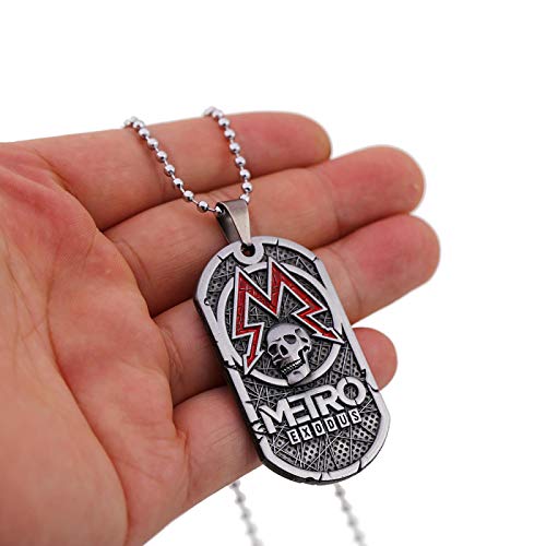 guodong Juego Metro 2033 Collar De Cadena De Metal para Hombre, Collar con Colgante De Etiqueta De Perro Cuadrada con Calavera, Joyería De Recuerdo De Kolye Vintage Punk para Mujer