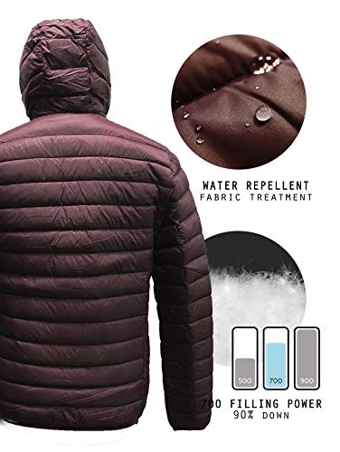 GUSTO Chaqueta de plumón Real para Hombre, Chaqueta Acolchada de Primavera con Capucha con Tratamiento Repelente al Agua (XL, Burgundy)