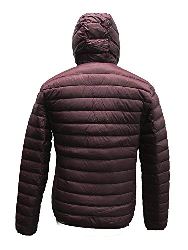 GUSTO Chaqueta de plumón Real para Hombre, Chaqueta Acolchada de Primavera con Capucha con Tratamiento Repelente al Agua (XL, Burgundy)