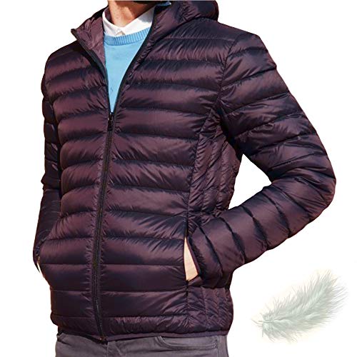 GUSTO Chaqueta de plumón Real para Hombre, Chaqueta Acolchada de Primavera con Capucha con Tratamiento Repelente al Agua (XL, Burgundy)