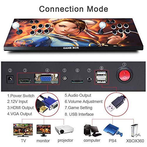GVCTⓇ Consola de Juegos 3D Pandora's Box Arcade Videoautomat Classic, Full HD Multiplayer Home Arcade Konsole, 2700 Spiele Todo en 1 Botones Dobles