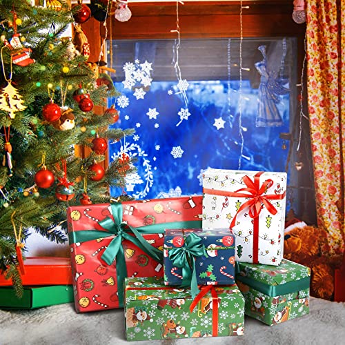 GWHOLE 16 Hojas Navidad Papel para Regalo 73 x 51 cm, Papel de Colores Embalaje Caja Tema Navidad Ideal para Preparar Regalos Arbol Navidad Envolver Cajas de Regalo, Rgalos de Intercambiar -4 Colores