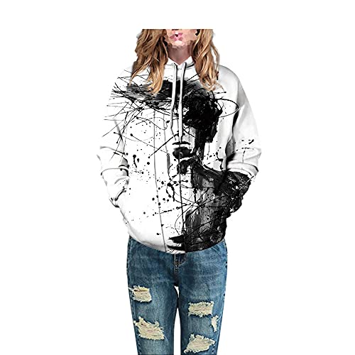 GZQIAWY 2021 Tinta Imprimir Sudadera con Capucha Sudadera 3D Hombres/Mujeres con Capucha Abrigo de otoño e Invierno Significa Ropa Chaqueta Divertida con Capucha de Gran tamaño Abstracto Blanco M