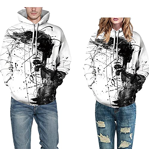 GZQIAWY 2021 Tinta Imprimir Sudadera con Capucha Sudadera 3D Hombres/Mujeres con Capucha Abrigo de otoño e Invierno Significa Ropa Chaqueta Divertida con Capucha de Gran tamaño Abstracto Blanco M