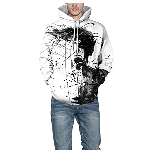 GZQIAWY 2021 Tinta Imprimir Sudadera con Capucha Sudadera 3D Hombres/Mujeres con Capucha Abrigo de otoño e Invierno Significa Ropa Chaqueta Divertida con Capucha de Gran tamaño Abstracto Blanco M