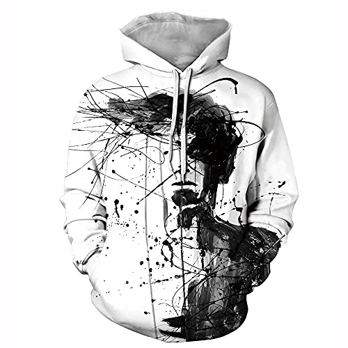 GZQIAWY 2021 Tinta Imprimir Sudadera con Capucha Sudadera 3D Hombres/Mujeres con Capucha Abrigo de otoño e Invierno Significa Ropa Chaqueta Divertida con Capucha de Gran tamaño Abstracto Blanco M