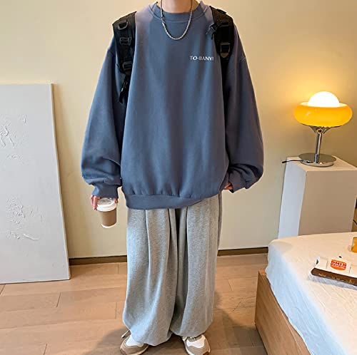 GZQIAWY Suéter de Manga Larga de otoño para Hombre Tops Sueltos y versátiles de Tendencia Camisa de Fondo Informal Simple para Hombres,Azul grisáceo,Metro