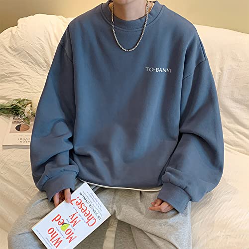 GZQIAWY Suéter de Manga Larga de otoño para Hombre Tops Sueltos y versátiles de Tendencia Camisa de Fondo Informal Simple para Hombres,Azul grisáceo,Metro