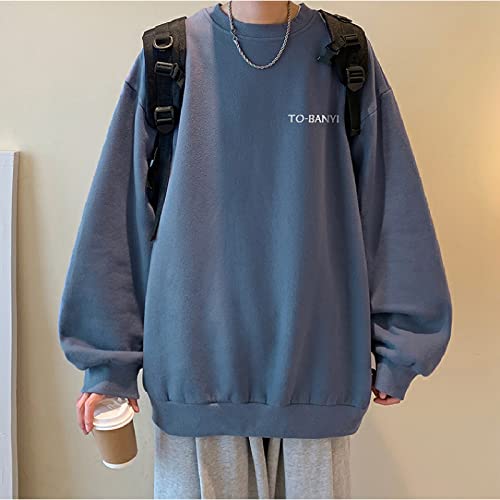 GZQIAWY Suéter de Manga Larga de otoño para Hombre Tops Sueltos y versátiles de Tendencia Camisa de Fondo Informal Simple para Hombres,Azul grisáceo,Metro