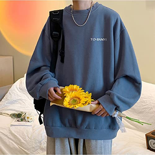 GZQIAWY Suéter de Manga Larga de otoño para Hombre Tops Sueltos y versátiles de Tendencia Camisa de Fondo Informal Simple para Hombres,Azul grisáceo,Metro