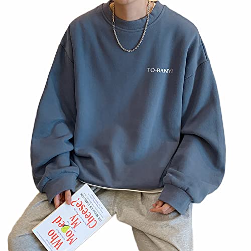 GZQIAWY Suéter de Manga Larga de otoño para Hombre Tops Sueltos y versátiles de Tendencia Camisa de Fondo Informal Simple para Hombres,Azul grisáceo,Metro