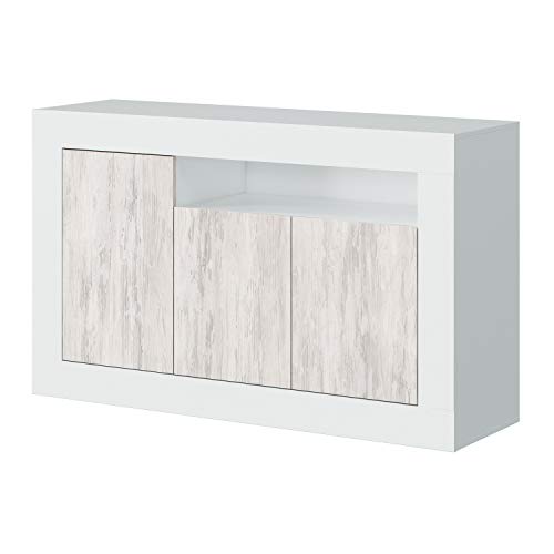 Habitdesign Aparador, Buffet, Modelo Baltik, Acabado en Color Blanco Artik y Blanco Velho, Medidas: 144 cm (Ancho) x 87 cm (Alto) x 42 cm (Fondo)