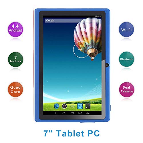 Haehne 7" Tablet PC, Google Android 4.4 Quad Core, 512MB RAM 8GB ROM, Cámaras Duales, WiFi, Bluetooth, para Niños y Adultos, Azul