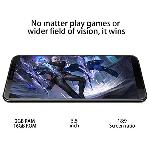 Hafury A7 2019 Android 9.0 Smartphone Libre 3G 5.5" 18:9 Full-Screen Quad-Core 2GB RAM 16GB ROM Dual SIM Cámara 8Mp Detección de Gravedad y (Negro) …