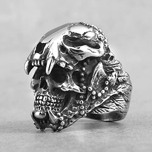 Halloween Gothic Steam Punk Ring - Warrior Skull Horror Ring, Apilable Unisex Cool Ring, Regalo De Joyería De Navidad para Hombres Y Mujeres, Skull, 8