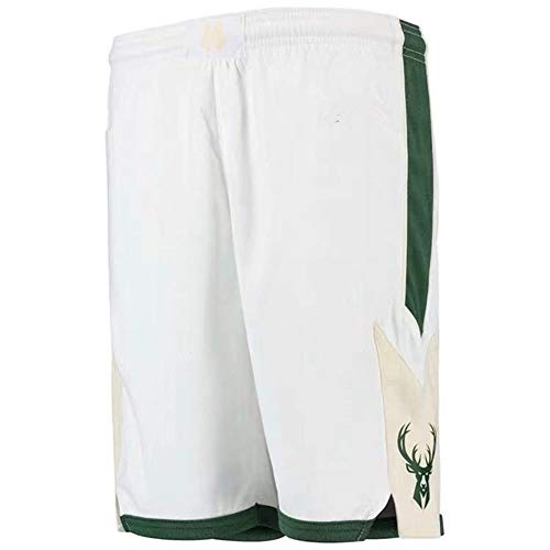 HANJIAJKL Pantalones Cortos de Baloncesto Hombres,NBA Maschile Bucks 34# Shorts,Retro Baloncesto Uniformes Bordado Transpirable y Resistente al Desgaste,Blanco,S