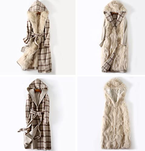 HANTONGHAO Abrigo de cachemir de doble cara de vellón para mujer forro de piel de zorro desmontable nick pie abrigo de piel de longitud media extragrande mujer - 4, XL