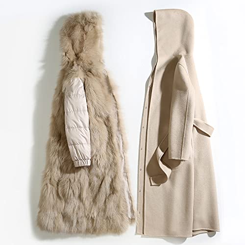 HANTONGHAO Abrigo de cachemir de doble cara de vellón para mujer forro de piel de zorro desmontable nick pie abrigo de piel de longitud media extragrande mujer - 4, XL