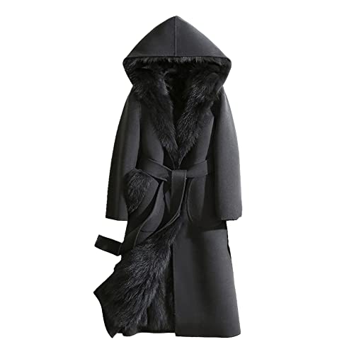 HANTONGHAO Abrigo de cachemir de doble cara de vellón para mujer forro de piel de zorro desmontable nick pie abrigo de piel de longitud media extragrande mujer - 4, XL