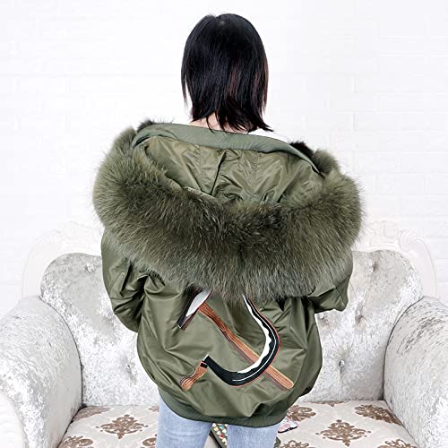 HANTONGHAO Cuello de piel de zorro real natural Abrigo de mujer Chaqueta de forro de piel de conejo Moda de invierno Parka bordada impermeable suelta cálida - L-Rabbit lining7, S