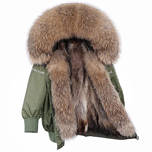HANTONGHAO Cuello de piel de zorro real natural Abrigo de mujer Chaqueta de forro de piel de conejo Moda de invierno Parka bordada impermeable suelta cálida - L-Rabbit lining7, S