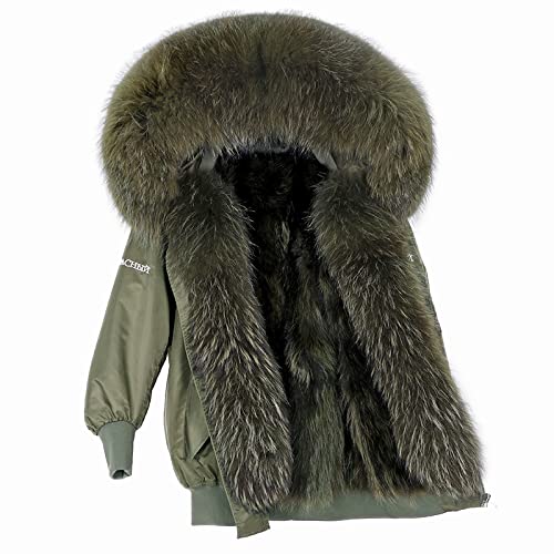 HANTONGHAO Cuello de piel de zorro real natural Abrigo de mujer Chaqueta de forro de piel de conejo Moda de invierno Parka bordada impermeable suelta cálida - L-Rabbit lining7, S