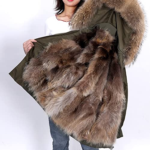 HANTONGHAO Cuello de piel de zorro real natural Abrigo de mujer Chaqueta de forro de piel de conejo Moda de invierno Parka bordada impermeable suelta cálida - L-Rabbit lining7, S