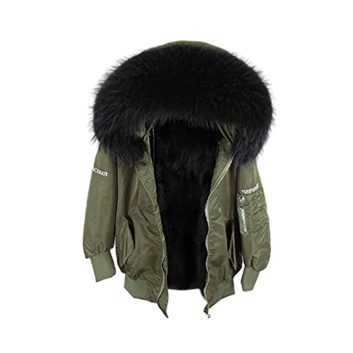 HANTONGHAO Cuello de piel de zorro real natural Abrigo de mujer Chaqueta de forro de piel de conejo Moda de invierno Parka bordada impermeable suelta cálida - L-Rabbit lining7, S