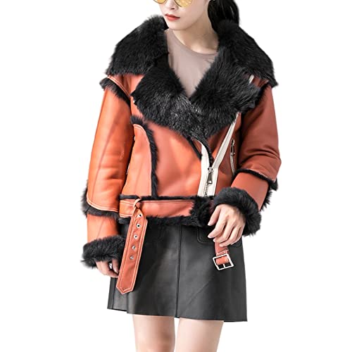 HANTONGHAO Invierno Mujer Locomotora España Toscana Piel Abrigo cálido Cuero Real Oveja -30 grados Chaqueta suave - 3, XL