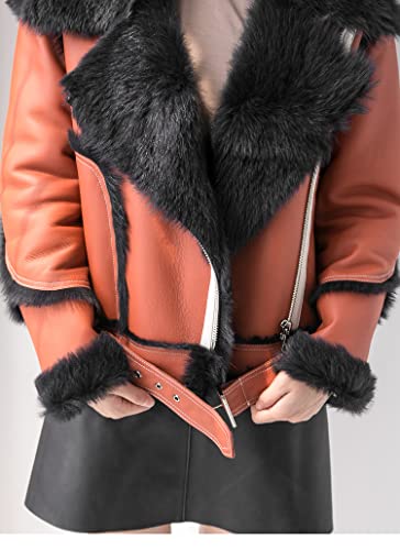 HANTONGHAO Invierno Mujer Locomotora España Toscana Piel Abrigo cálido Cuero Real Oveja -30 grados Chaqueta suave - 3, XL