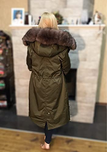 HANTONGHAO Parka impermeable Abrigo de piel real X-long Chaqueta de invierno Mujer Cuello de piel de zorro natural Prendas de abrigo gruesas y cálidas - oro negro, XXL