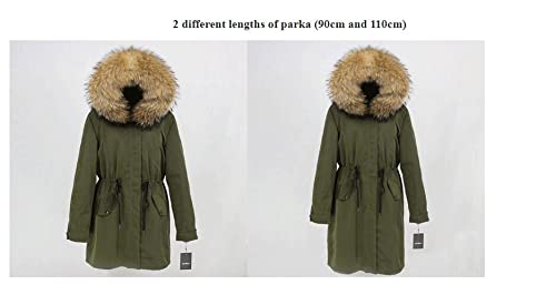 HANTONGHAO Parka larga impermeable Abrigo de piel real Chaqueta de invierno Mujer Cuello de piel de mapache natural Con capucha Grueso Cálido Desmontable - gris nuevo marrón oscuro, L