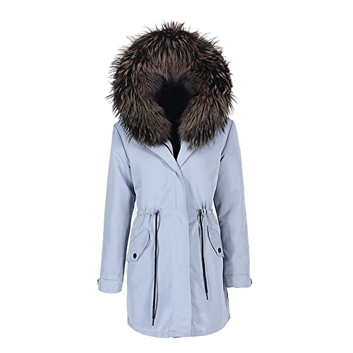 HANTONGHAO Parka larga impermeable Abrigo de piel real Chaqueta de invierno Mujer Cuello de piel de mapache natural Con capucha Grueso Cálido Desmontable - gris nuevo marrón oscuro, L