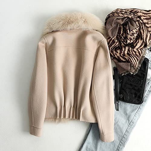 HANTONGHAO Pastel de forro de piel de zorro desmontable de otoño e invierno para superar la chaqueta de piel de cachemira de doble cara de moda corta para mujer - 2, S