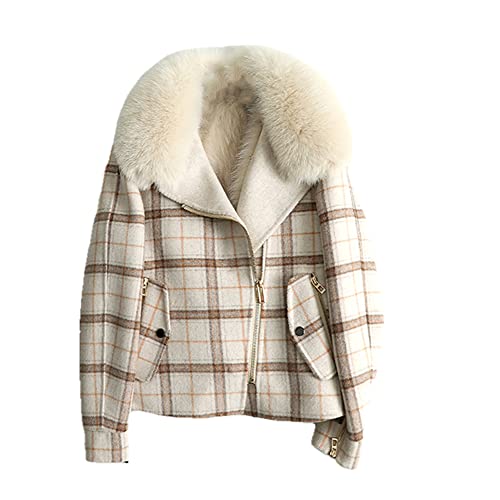 HANTONGHAO Pastel de forro de piel de zorro desmontable de otoño e invierno para superar la chaqueta de piel de cachemira de doble cara de moda corta para mujer - 2, S