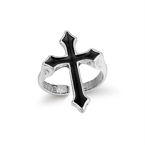 HAOSHA Punk Gothic Cross Anillo De Hombre Hip Hop Anillo Abierto De Plata Esterlina Anillo De Joyería para Hombre Accesorios, Redimensionables, R149 Mei GUI