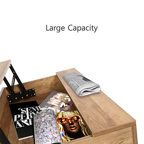 Happy Home Levante la mesa de centro superior con el compartimiento de almacenamiento oculto grande para la sala de estar-80x48x80cm