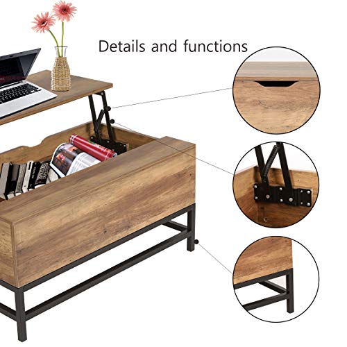 Happy Home Levante la mesa de centro superior con el compartimiento de almacenamiento oculto grande para la sala de estar-80x48x80cm