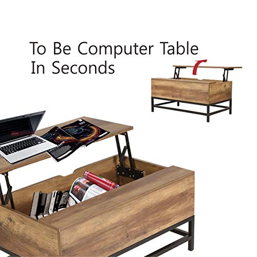 Happy Home Levante la mesa de centro superior con el compartimiento de almacenamiento oculto grande para la sala de estar-80x48x80cm