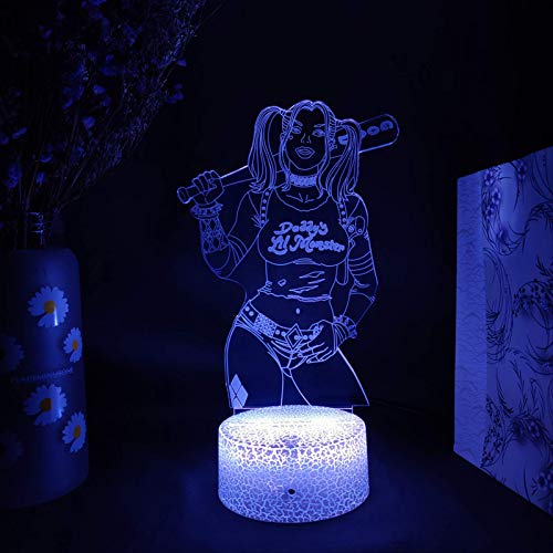 Harley Quinn De Suicide Squad Lámpara De Ilusión 3D Cool Home Party Navidad Decoración De Vacaciones Luz De Fondo Regalo Sensor Led Luz Nocturna