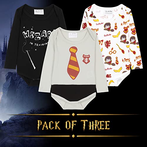 HARRY POTTER Body Bebe Manga Larga, Ropa Bebe 100% Algodón, Regalos Bebe Recien Nacido Pack de 3 (6-9 meses)