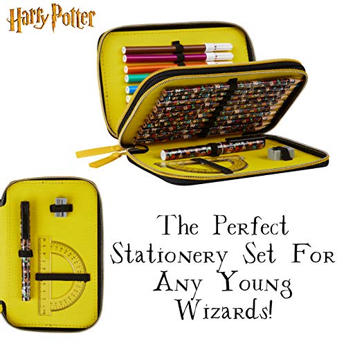 Harry Potter Estuche Escolar, Incluye Material Escolar, Estuches Escolares 2 Compartimentos con Lapices Colores Rotuladores Tijeras Regla, Regalos Para Niños