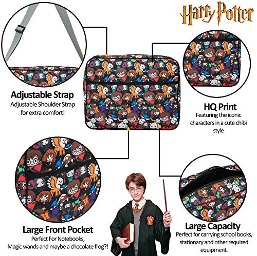 HARRY POTTER Mochila Bandolera para Colegio Viajes, Bolsa de Mensajero Estampado Chibi, Articulos Oficiales, Regalos Para Niños y Adolescentes