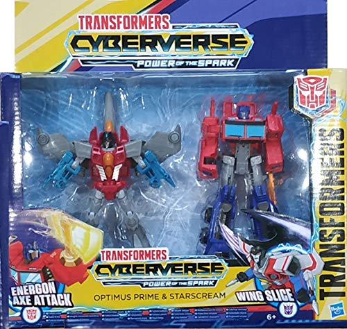 Hasbro Transformers - Juego de 2 Figuras de acción Cyberverse Warrior Action Attackers Optimus Prime y Starscream, para niños a Partir de 6 años, 13,5 cm