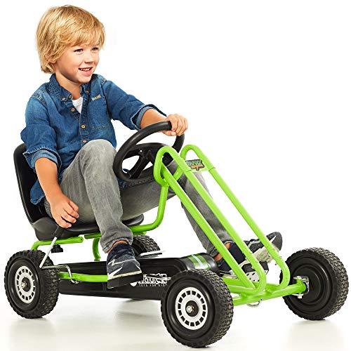 Hauck T90105 Lightning Go-Kart - Coche con pedales de juguete (metal, plástico y acero, 90,6 x 53 x 22,4 cm), color verde y negro