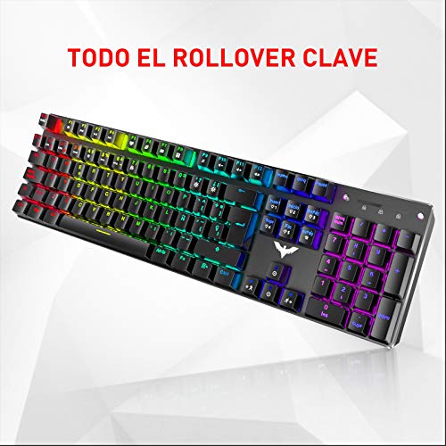 havit Teclado mecánico Gaming y ratón Español Teclados Gaming con Cable, Azul Anti-Efecto Fantasma de 105 Teclas, Ratón Gaming programable 4800DPI, Negro