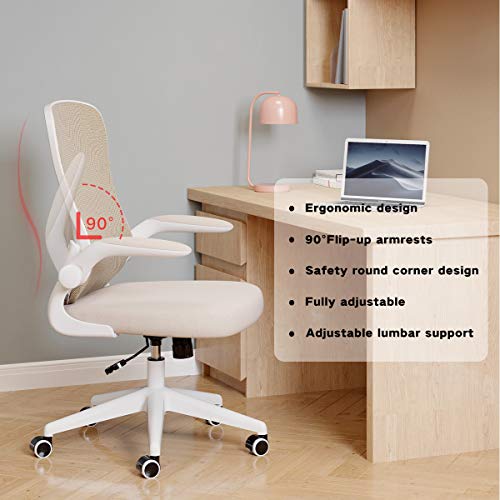 Hbada - Silla de escritorio ergonómica, silla de oficina con reposabrazos abatibles y soporte lumbar, altura ajustable