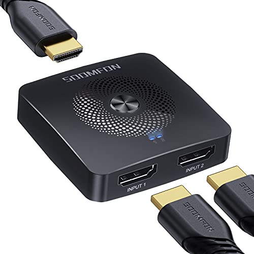 HDMI Switch 4K 60Hz, SOOMFON Hdmi Switcher Bidireccional Entrada 2 a 1 Salida o 1 a 2 Salida, Soporta 60hz 3D 1080P para HDTV, BLU-Ray Player, PS3/4, DVD, DVR, Xbox