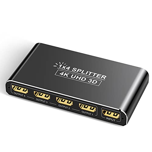 HDMI Switch 4K - Divisor HDMI 1 en 4 salidas, soporta 4K (@30Hz), 1080P, 3D, UHD, HDCP, aluminio conmutador HDMI para Xbox, PS4, PS3, Blu-Ray-Player, Set-top Box y Apple